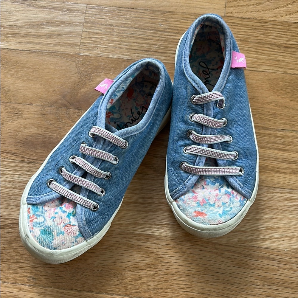 Joules Blue Canvas Slip On Sneakers with Floral Toe